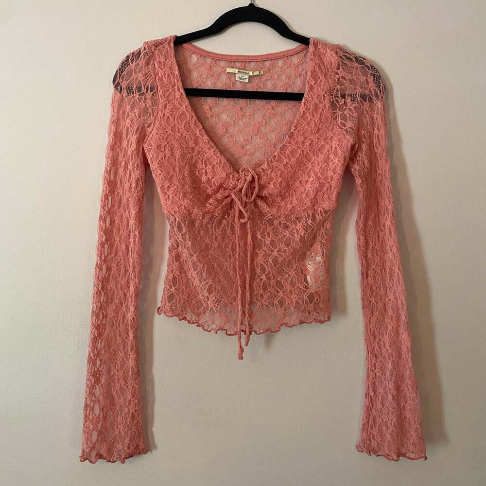Kimchi Blue Pink Lace Long Sleeve Top Coquette Whimsy Fairy Women's size Small